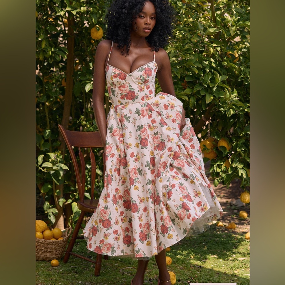 House of CB Floral Midi Dress in Pink and Green
